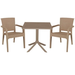 Τραπεζαρία Groovy-Halcyon (Σετ 3Τμχ) 253-000093 80x80x74,5cm Cappuccino 2 Θέσεων