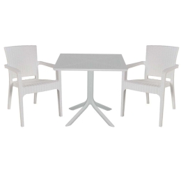 Τραπεζαρία Groovy-Halcyon (Σετ 3Τμχ) 253-000104 80x80x74,5cm White 2 Θέσεων
