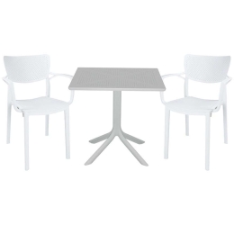Τραπεζαρία Groovy-Frontline (Σετ 3Τμχ) 253-000108 80x80x74,5cm White 2 Θέσεων