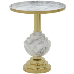 Τραπεζάκι Βοηθητικό Cogent 287-000006 Φ41x44cm Marble Effect Grey-Gold