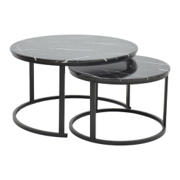 Τραπέζι Σαλονιού Revelon 292-000058 (Σετ 2Τμχ) 60x60x39/80x80x45cm Black-Marble