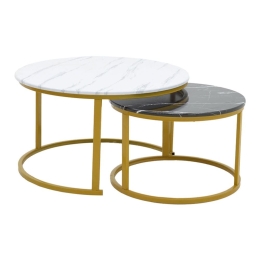 Τραπέζι Σαλονιού Relevon 292-000059 (Σετ 2Τμχ) 60x60x39/80x80x45cm White-Marble Black-Marble-Gold
