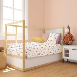 Παπλωματοθήκη Βρεφική Forest Animals 571 White-Pink DimCol 120x160cm 100% Βαμβάκι