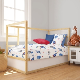 Παπλωματοθήκη Βρεφική Space Mission 184 White-Blue DimCol 120x160cm 100% Βαμβάκι