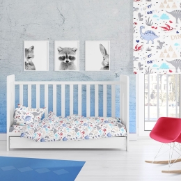 Παπλωματοθήκη Βρεφική Dino 309 White-Blue DimCol 120x160cm Βαμβάκι-Πολυέστερ