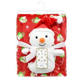 Λούτρινο Χριστουγεννιάτικο Snowman Με Κουβέρτα Βρεφική Coral Fleece (Σετ 2τμχ) Red DimCol Αγκαλιάς Πολυέστερ