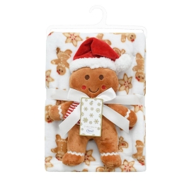Λούτρινο Χριστουγεννιάτικο Gingerbread Με Κουβέρτα Βρεφική Coral Fleece (Σετ 2τμχ) White-Beige DimCo Αγκαλιάς Πολυέστερ