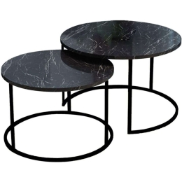 Ζιγκόν Solme (Σετ 2Τμχ) 321-000077 75x75x45/60x60x40cm Marble Effect Black