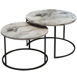 Ζιγκόν Solme (Σετ 2Τμχ) 321-000079 75x75x45/60x60x40cm Marble Effect White-Black