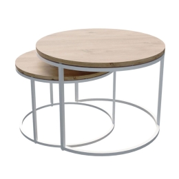 Τραπέζια Σαλονιού Solme 321-000111 (Σετ 2Τμχ) Φ75x60/Φ60x45cm White-Natural