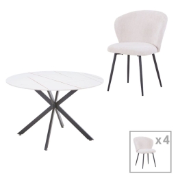 Τραπεζαρία Karg-Stoyen 327-000056 (Σετ 5Τμχ) Φ120x75cm White-Marble-Beige 4 Θέσεων
