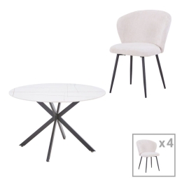 Τραπεζαρία Karg-Stoyen 327-000057 (Σετ 5Τμχ) Φ120x75cm White-Marble-Black 4 Θέσεων