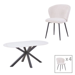 Τραπεζαρία Karg-Makrey 327-000058 (Σετ 5Τμχ) 160x90x75cm White-Marble 4 Θέσεων