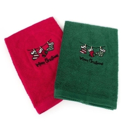 Πετσέτες Χριστουγεννιάτικες Christmas Socks (Σετ 2τμχ) Red-Green DimCol Σετ Πετσέτες 40x60cm