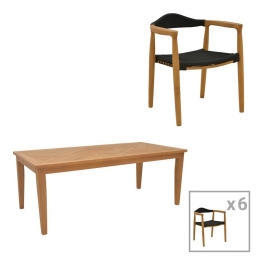 Τραπεζαρία Κήπου Ganny-Mady (Σετ 7Τμχ) 340-000034 Natural-Black 7 Θέσεων