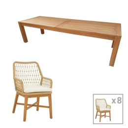 Τραπεζαρία Elaiza-Pablo (Σετ 9Τμχ) 343-000047 240x100x76cm Natural-Beige 8 Θέσεων