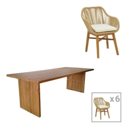 Τραπεζαρία Κήπου Kalie-Zibra 343-000067 (Σετ 7Τμχ) Natural-Beige 7 Θέσεων
