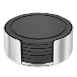 Σουβέρ Με Θήκη Vetro (Σετ 7Τμχ) 20384 Φ9cm Inox-Black Zack Ανοξείδωτο Ατσάλι