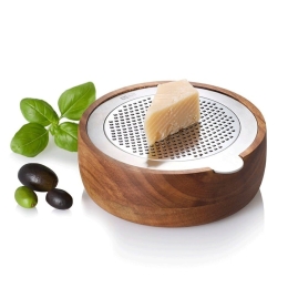 Τρίφτης Με Ξύλινο Δοχείο Design GG30 13,3x5cm Natural-Inox AdHoc Ανοξείδωτο Ατσάλι