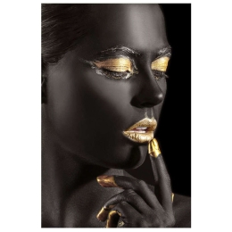 Πίνακας Γυναίκα 15-00-21151 60x2,5x90cm Black-Gold Marhome Κάθετοι Ξύλο,Χαρτί