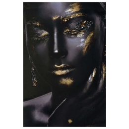 Πίνακας Γυναίκα 15-00-21153 60x2,5x90cm Black-Gold Marhome Κάθετοι Ξύλο,Χαρτί