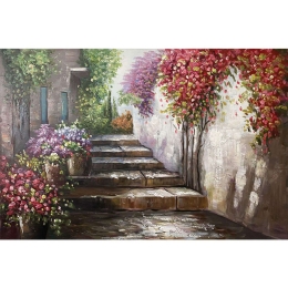Πίνακας Καμβάς Ανθισμένο Σοκάκι 15-00-23568 120x80cm Multi Marhome Οριζόντιοι Ξύλο,Καμβάς