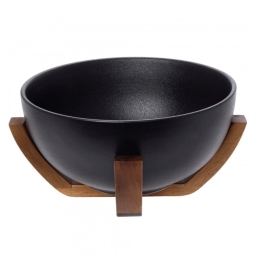 Σαλατιέρα Με Βάση 1455 65.000.211 28,5x12,5cm Black-Brown Cryspo Trio Large Κεραμικό,Ξύλο