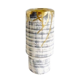 Βάζο Διακοσμητικό Kayle 61146 12,5x12,5x28cm Beige-Gold Artekko Κεραμικό