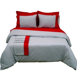 Σεντόνια Supreme Collection Σετ 3τμχ Με Φάσα Και Φυτίλι Grey-Red Viopros Μονό 170x260cm 100% Βαμβάκι