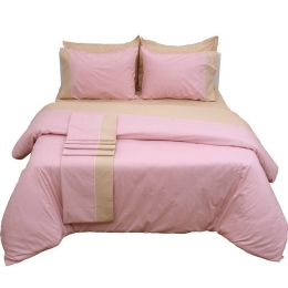 Σεντόνια Supreme Collection Σετ 4τμχ Με Φάσα Και Φυτίλι Pink-Beige Viopros Υπέρδιπλο 240x260cm 100% Βαμβάκι