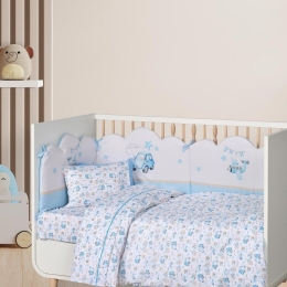 Σεντόνια Βρεφικά 4918 (Σετ 3τμχ) White-Blue-Ochre Das Home Κούνιας 130x170cm 100% Βαμβάκι