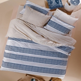 Σεντόνια Smith 01 (Σετ 3τμχ) Beige-Blue Kentia Μονό 160x270cm 100% Βαμβάκι