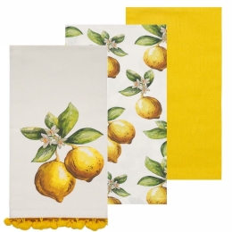 Πετσέτες Κουζίνας Fazzy 241 (Σετ 3τμχ) White-Yellow Kentia 40x60cm 100% Βαμβάκι