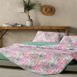 Κουβερλί Zinia Pink-Green Kentia Υπέρδιπλο 240x220cm Microfiber-Polyester