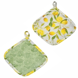Πιάστρες Rambler (Σετ 2τμχ) Yellow-Green Kentia 20x20cm Βαμβάκι-Πολυέστερ