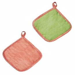 Πιάστρες June (Σετ 2τμχ) Green-Pink Kentia 20x20cm Βαμβάκι-Πολυέστερ