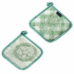 Πιάστρες Easter 24 05 (Σετ 2τμχ) Green-Ecru Kentia 20x20cm Βαμβάκι-Πολυέστερ