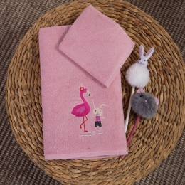 Πετσέτες Παιδικές Animals Team (Σετ 2τμχ) Pink Nef-Nef Σετ Πετσέτες 70x140cm 100% Βαμβάκι