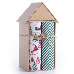 Πετσέτες Χριστουγεννιάτικες Christmas House (Σετ 4τμχ) Σε Χάρτινο Σπιτάκι Red-Green Nef-Nef Homeware Σετ Πετσέτες 30x50cm