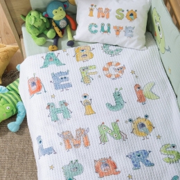 Κουβέρτα Βρεφική Πικέ Alphabet Monster White Nef-Nef Homeware Αγκαλιάς 80x110cm 100% Βαμβάκι