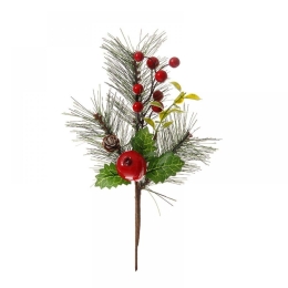 Κλαδί Πικ Με Ρόδι & Πευκοβελόνες 54057 33cm Green-Red
