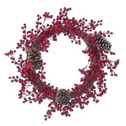 Χριστουγεννιάτικο Στεφάνι Με Berries & Κουκουνάρια 82411 60cm Red