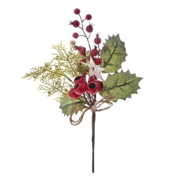Κλαδί Πικ Με Berries & Αστέρι 82902 34cm Green-Red