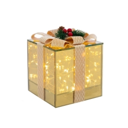 Διακοσμητικό Κουτί Δώρου Με Φωτισμό Led 86223 12x12x12cm Με Μπαταρίες Gold