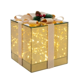 Διακοσμητικό Κουτί Δώρου Με Φωτισμό Led 86224 15x15x15cm Με Μπαταρίες Gold