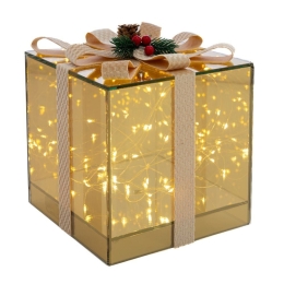 Διακοσμητικό Κουτί Δώρου Με Φωτισμό Led 86225 18x18x18cm Με Μπαταρίες Gold