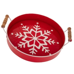 Χριστουγεννιάτικος Δίσκος Με Νιφάδα 87142 Φ34cm Red-White