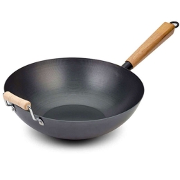 Τηγάνι Γουόκ Αντικολλητικό Cantonese 10-166-013 32cm Black-Brown Nava 32cm Ατσάλι,Ξύλο