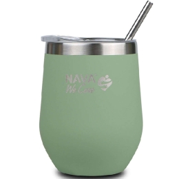 Ποτήρι - Θερμός Με Καλαμάκι We Care 10-262-102 Φ9x14cm 360ml Green Nava