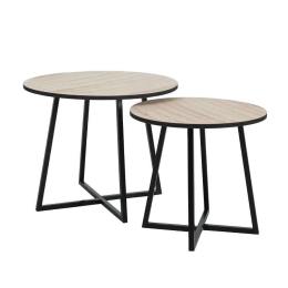 Τραπεζάκι Cruz Side 04-0666 (Σετ 2Τμχ) Φ50-40x40-37cm Natural-Black